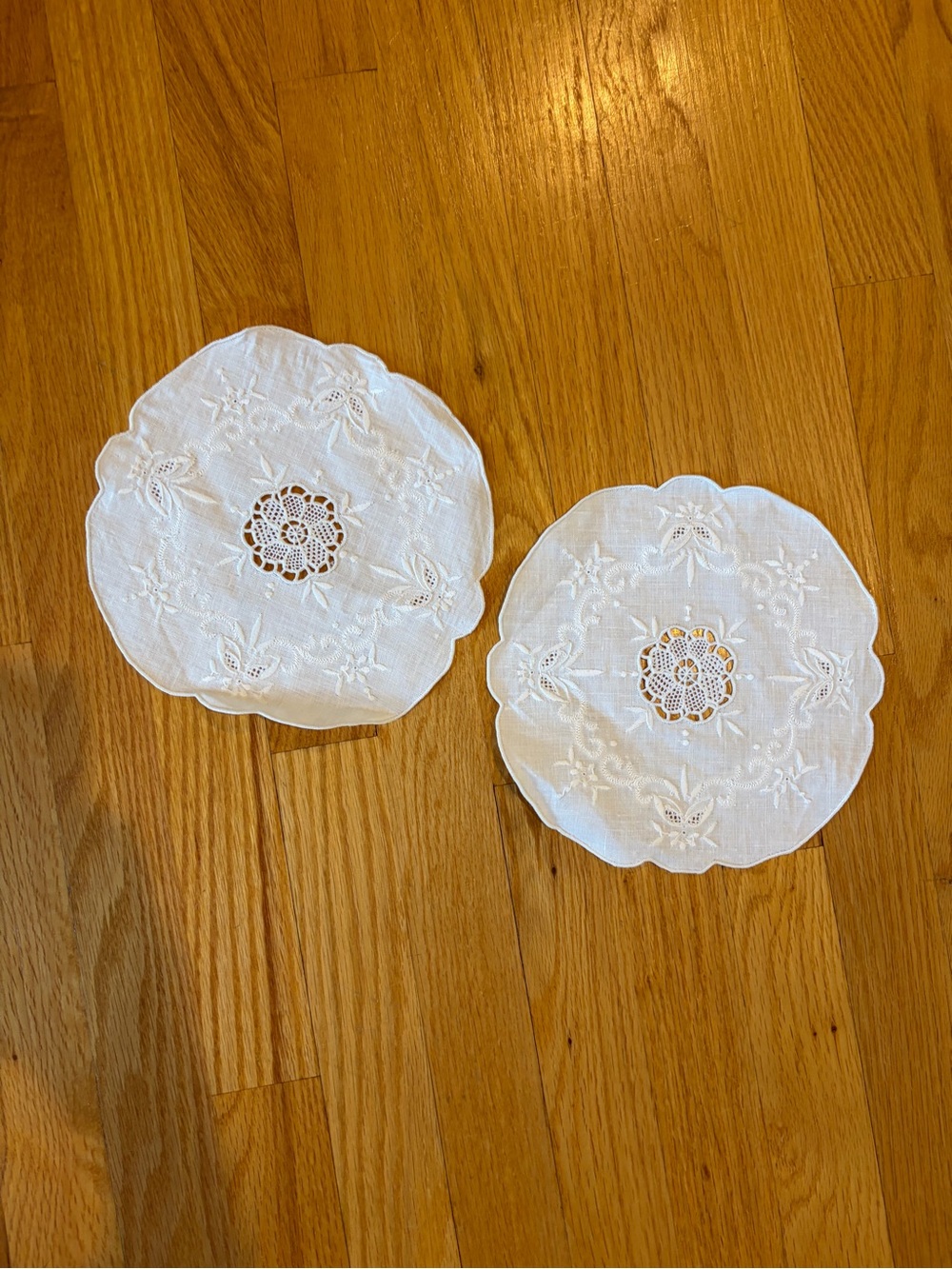 Embroidered White Round Doilies - Set of 2